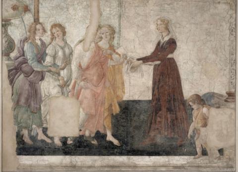 소녀에게 선물을 내놓는 비너스와 삼미신